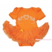 Queen's Day Orange Baby Bodysuit Pettiskirt & Sparkle Rhinestone White Crown Print JS4448